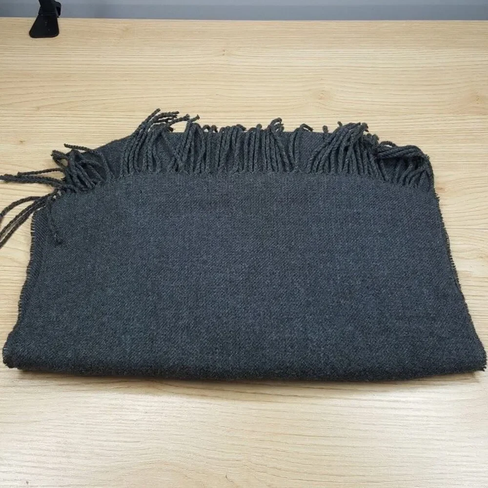 CLUB ROOM Mens Scarf Beanie Hat Set Charcoal Gray Fringe Rectangle